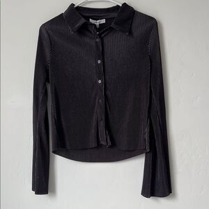Anthropologie‎ RO & DE Pleated Cropped Button-Up Shirt Purple Size Small NWT